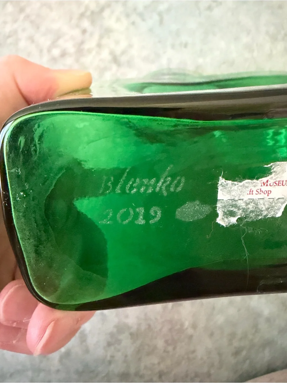 Blenko Green Handcrafted Square Glass Accent Vase